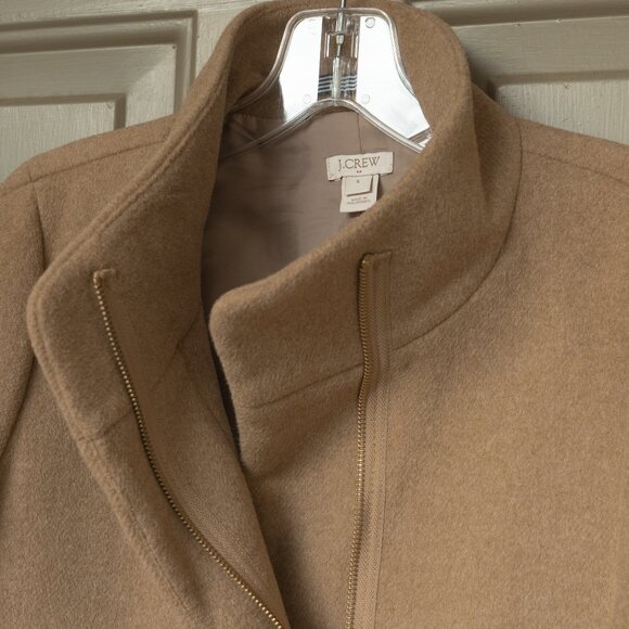 J. Crew City Coat High Neck Tan Beige Wool Minimal Quite Luxury Cocoon Jacket - Picture 6 of 14